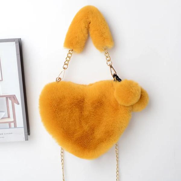 Heart Shaped Faux Fur Plush Bag