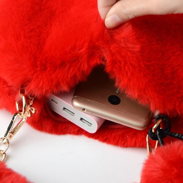 Heart Shaped Faux Fur Plush Bag