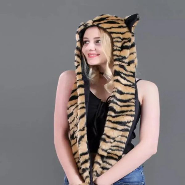 Faux Fur Hat with Warm Scarf Paw Mittens Gloves