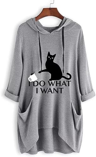 I Do What I Want オーバーサイズ キャットグラフィック パーカー レディース