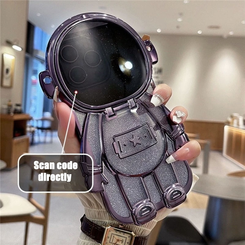 iPhone用グリッター宇宙飛行士電話ケース(レンズ保護ケース)