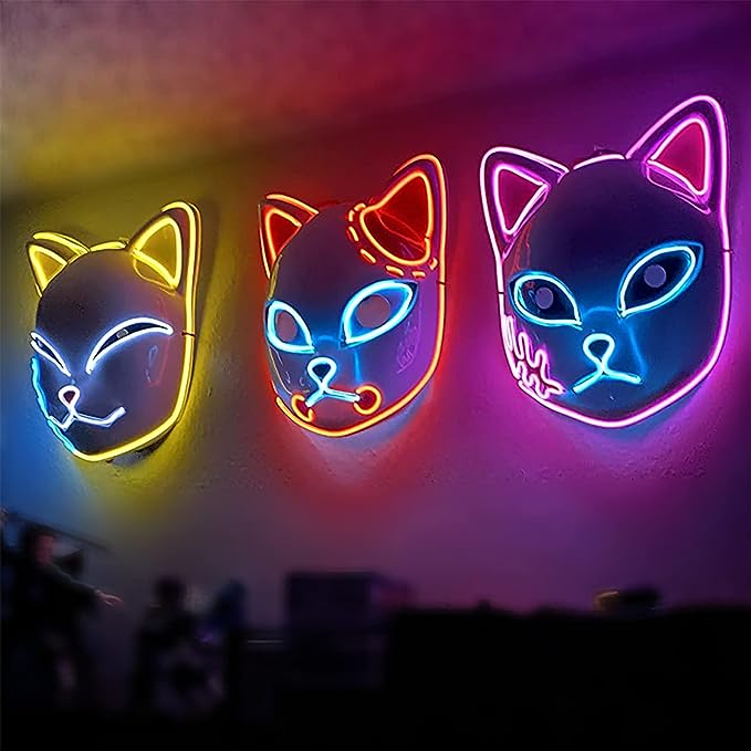 Halloween Demon Slayer Cat Face LED Mask