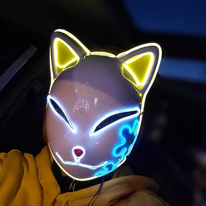 Halloween Demon Slayer Cat Face LED Mask