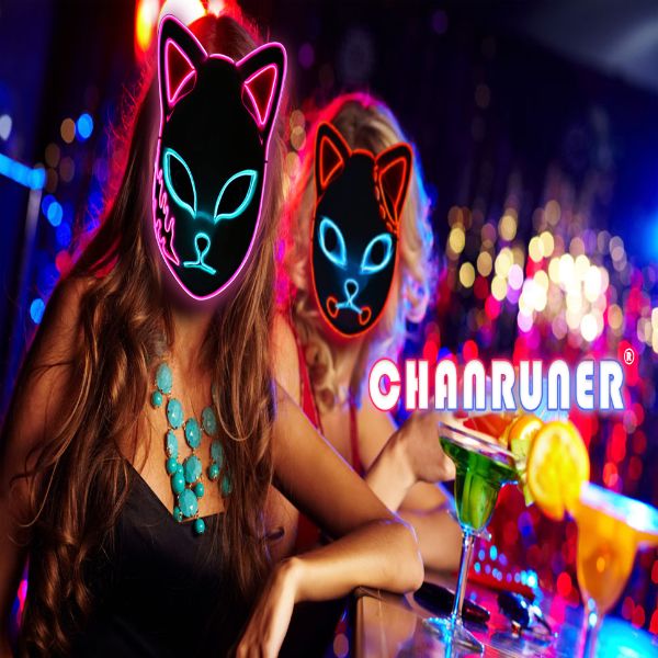 Halloween Demon Slayer Cat Face LED Mask