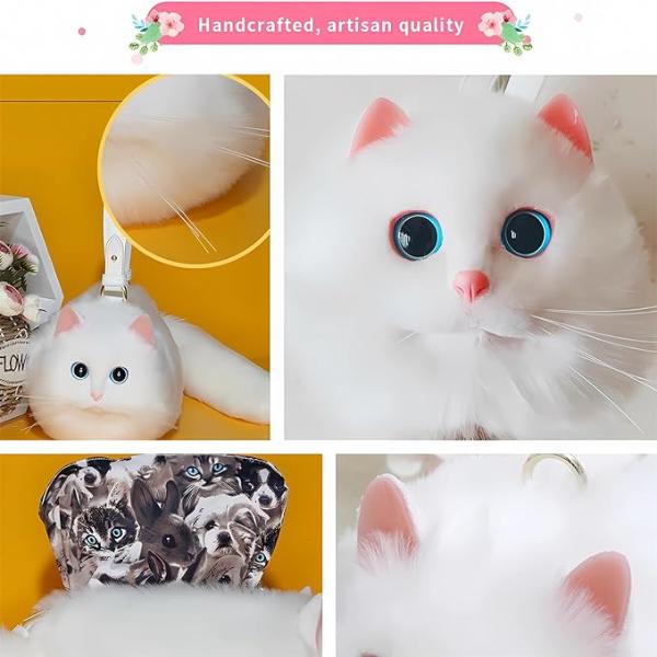 リアルなぬいぐるみキティの財布 3D猫型ハンドバッグ
