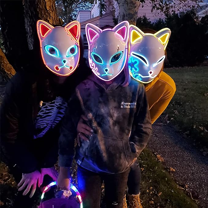 Halloween Demon Slayer Cat Face LED Mask