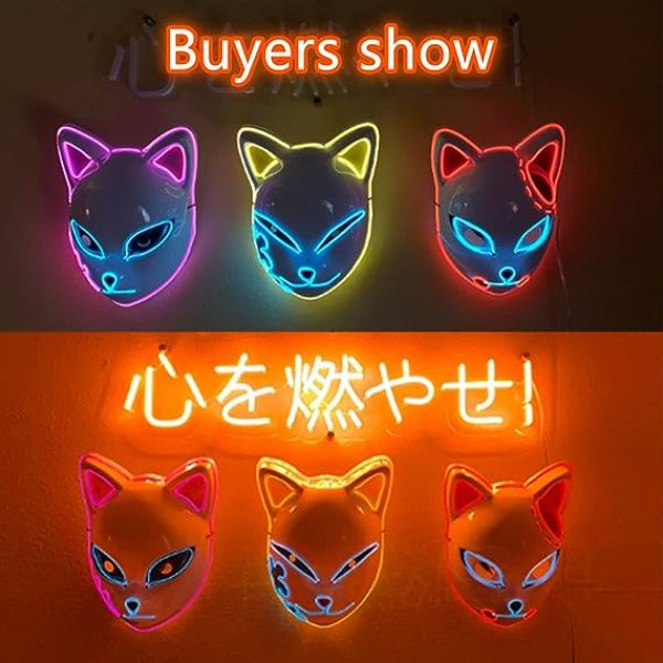 Halloween Demon Slayer Cat Face LED Mask