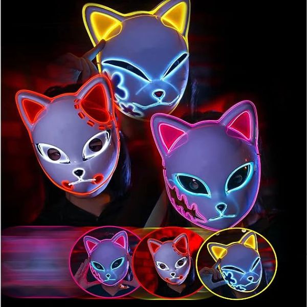 Halloween Demon Slayer Cat Face LED Mask