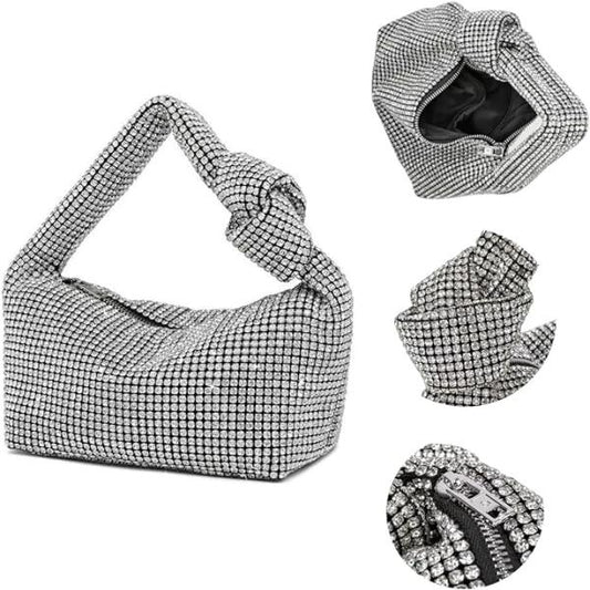 Damen Clutch mit Strass und geknotetem Griff