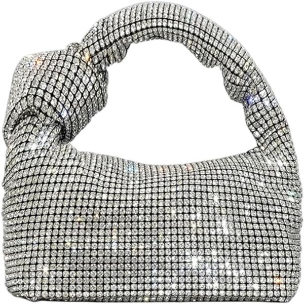 Rhinestone Knotted Handle Women Clutch Handbag
