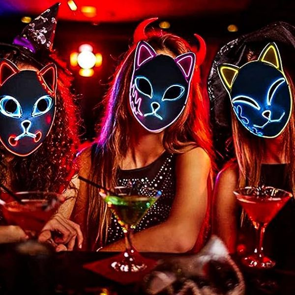 Halloween Demon Slayer Cat Face LED Mask