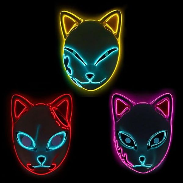 Halloween Demon Slayer Cat Face LED Mask