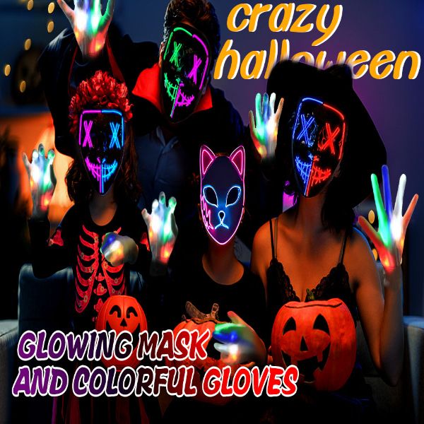Halloween Demon Slayer Cat Face LED Mask