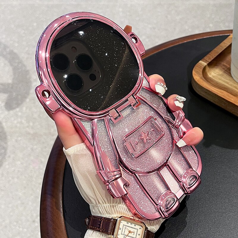 iPhone用グリッター宇宙飛行士電話ケース(レンズ保護ケース)