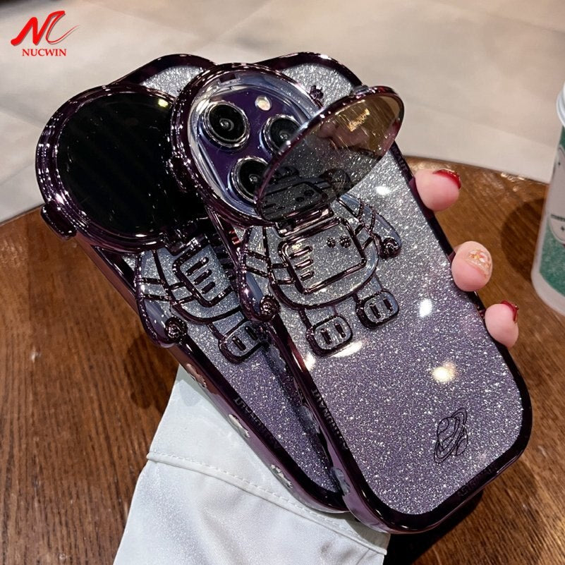 iPhone用グリッター宇宙飛行士電話ケース(完全保護)