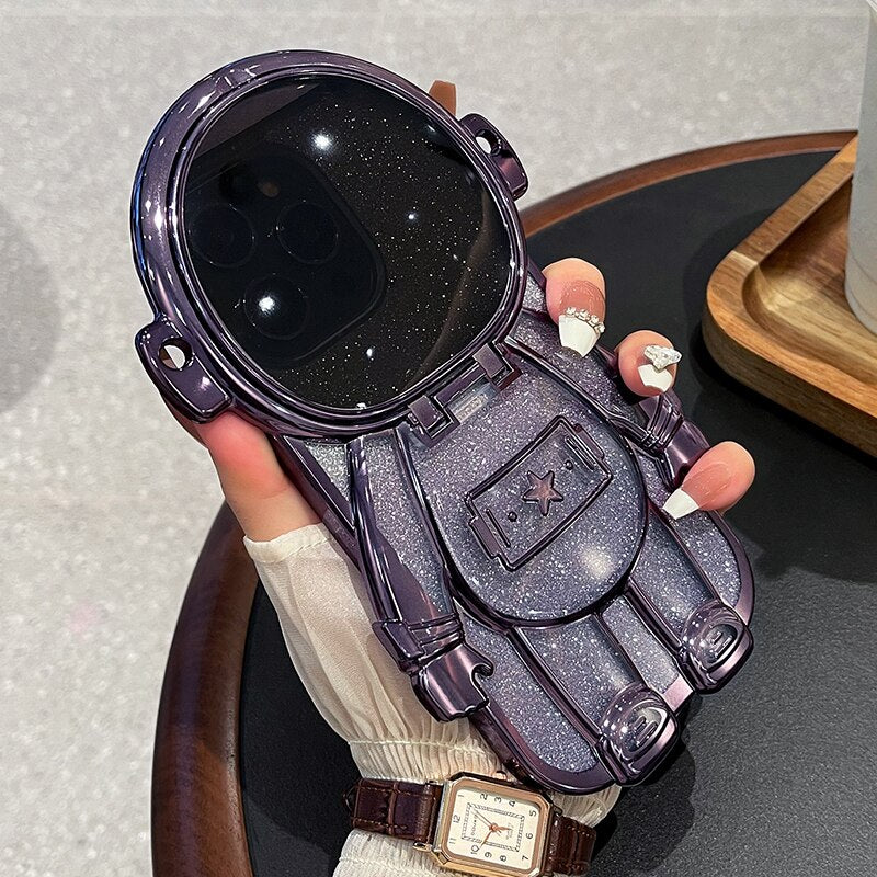 iPhone用グリッター宇宙飛行士電話ケース(レンズ保護ケース)