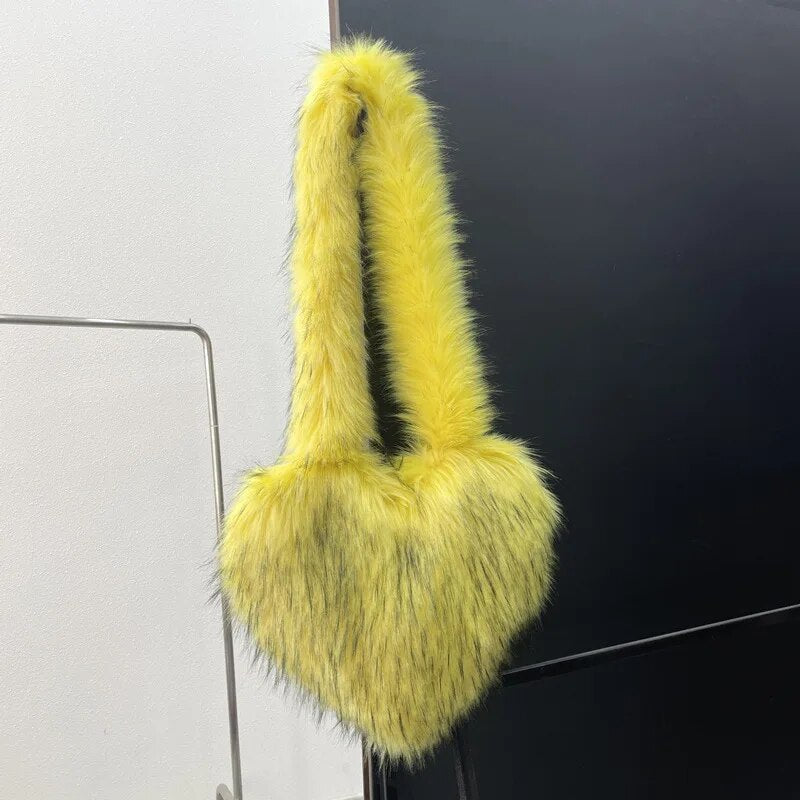 Heart Shaped Faux Fur Plush Bag
