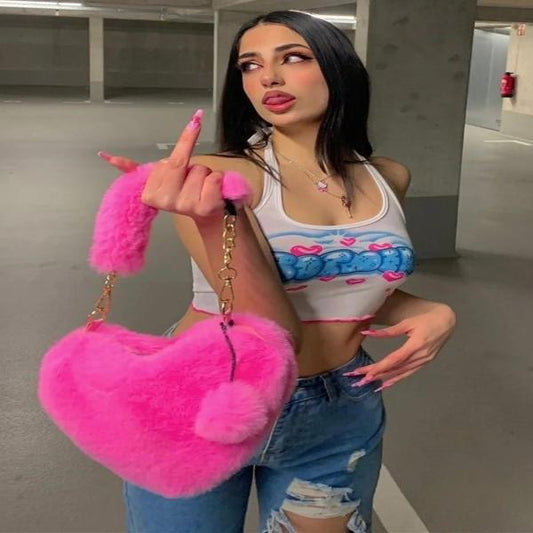 Herzförmige Kunstpelz-Plüschtasche