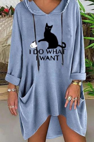I Do What I Want オーバーサイズ キャットグラフィック パーカー レディース