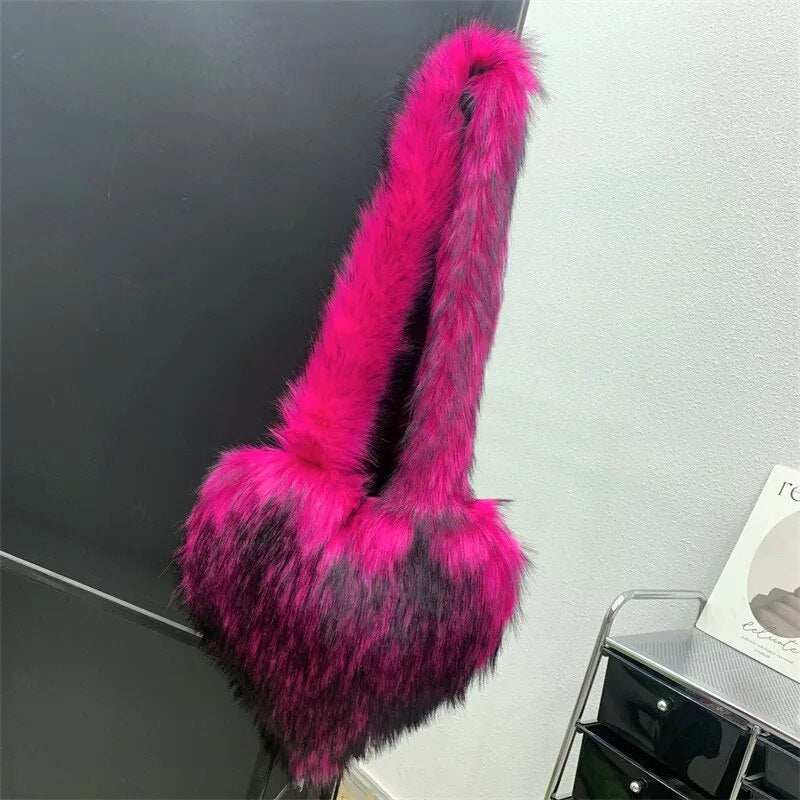 Heart Shaped Faux Fur Plush Bag