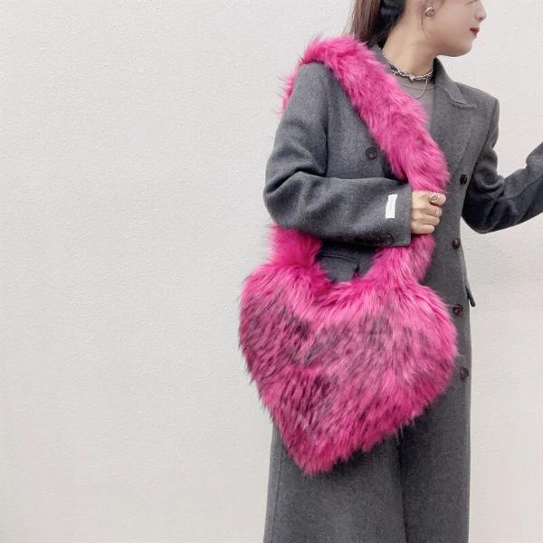 Heart Shaped Faux Fur Plush Bag