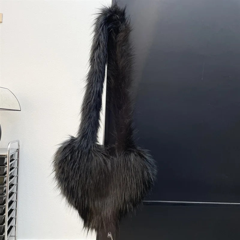 Heart Shaped Faux Fur Plush Bag