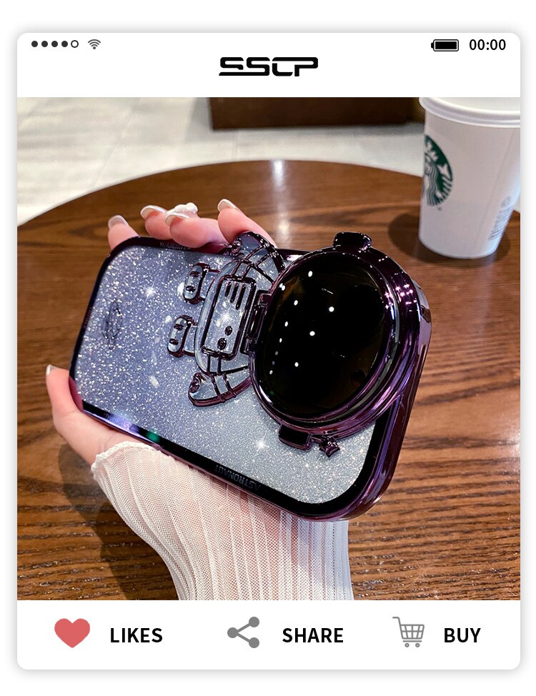 iPhone用グリッター宇宙飛行士電話ケース(完全保護)