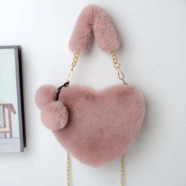 Heart Shaped Faux Fur Plush Bag