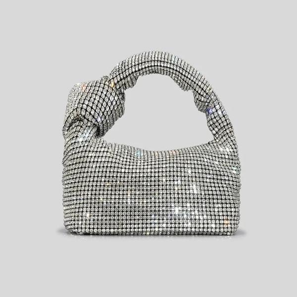 Rhinestone Knotted Handle Women Clutch Handbag
