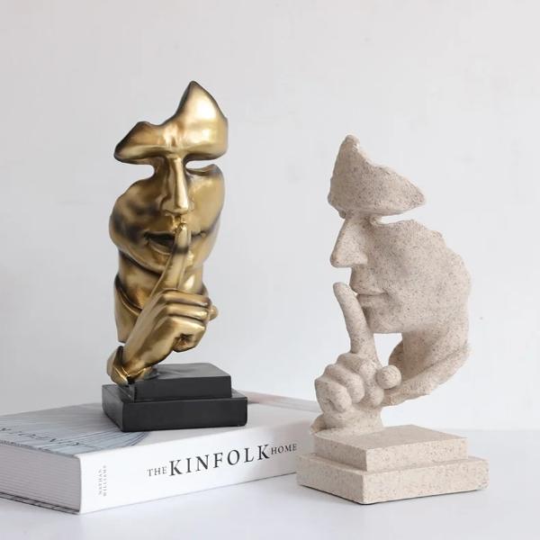 Nordische abstrakte Kunst-Denkerstatue & Schweigen ist Gold-Denkerstatue