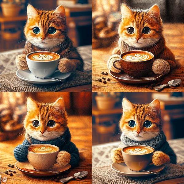 Kaffeekatze Digitale Kunst (4er Set)