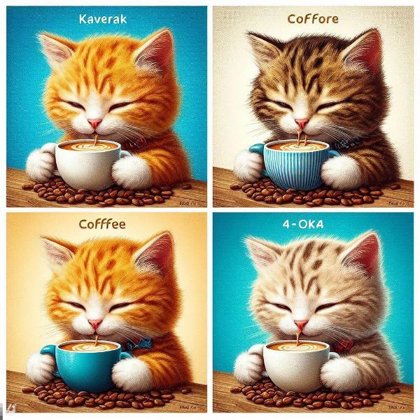 Kaffeekatze Digitale Kunst (4er Set)