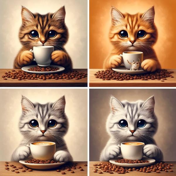 Kaffeekatze Digitale Kunst (4er Set)