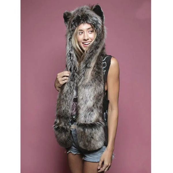 Faux Fur Hat with Warm Scarf Paw Mittens Gloves