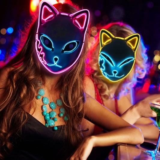 Halloween Demon Slayer Cat Face LED Mask