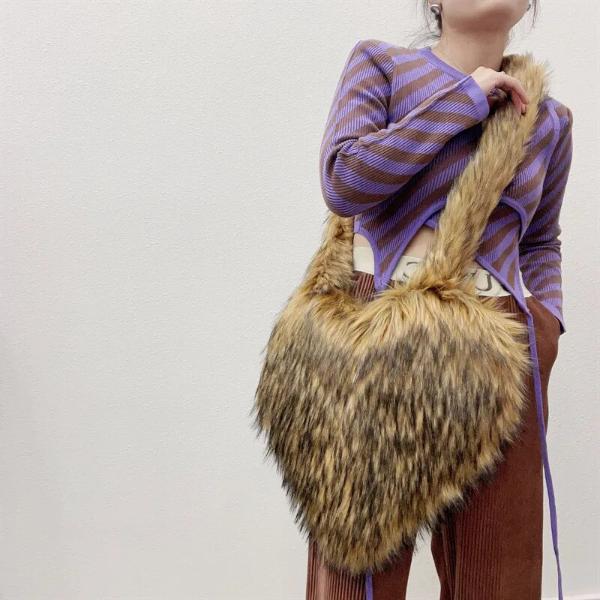 Heart Shaped Faux Fur Plush Bag