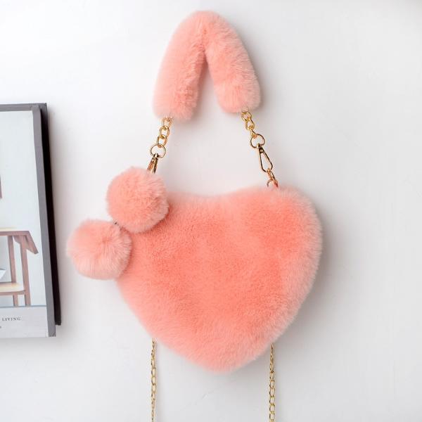 Heart Shaped Faux Fur Plush Bag