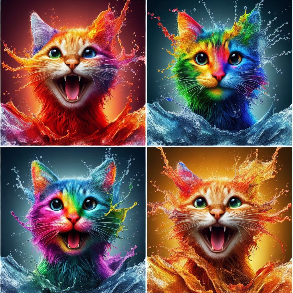 Splash Art Cat Digitale Kunst (4er-Set)