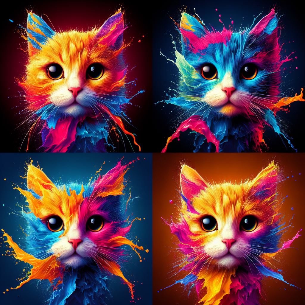 Splash Art Cat Digitale Kunst (4er-Set)