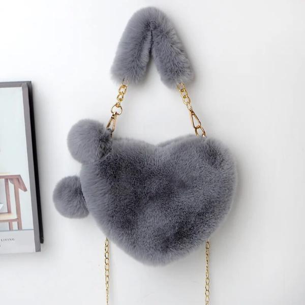 Heart Shaped Faux Fur Plush Bag