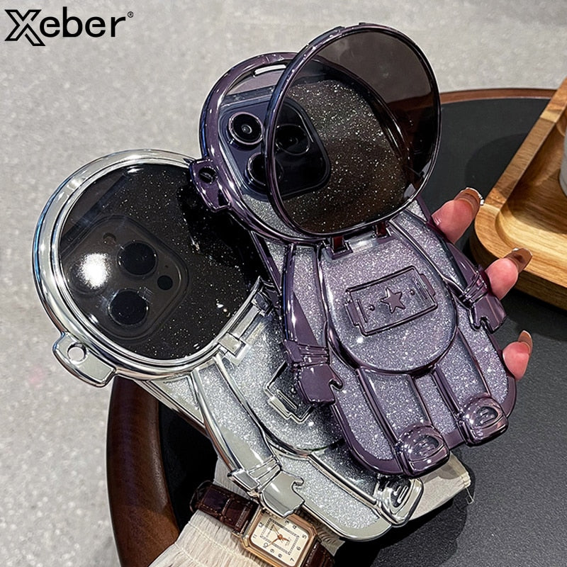 iPhone用グリッター宇宙飛行士電話ケース(レンズ保護ケース)