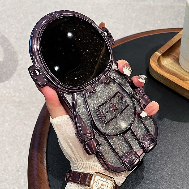iPhone用グリッター宇宙飛行士電話ケース(レンズ保護ケース)