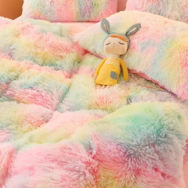 豪華なフェイクふわふわ高級掛け布団カバー クイーンサイズ (掛け布団カバー 1 枚 + 枕カバー 2 枚)