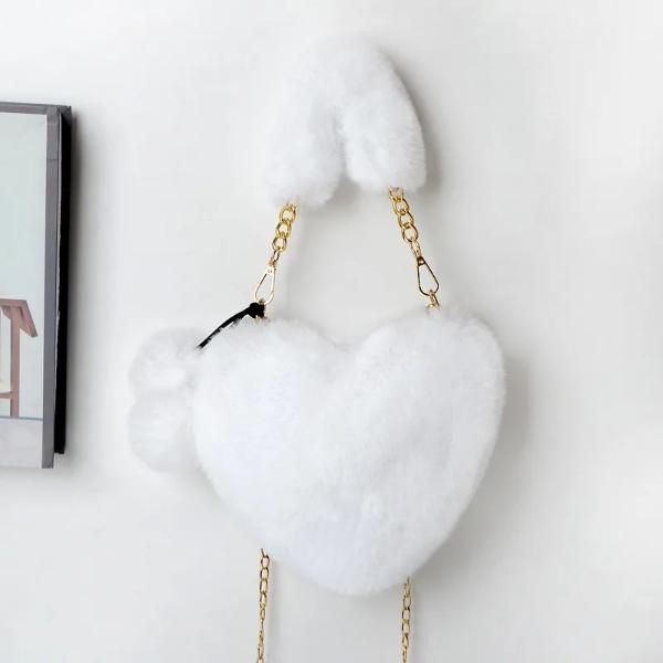 Heart Shaped Faux Fur Plush Bag