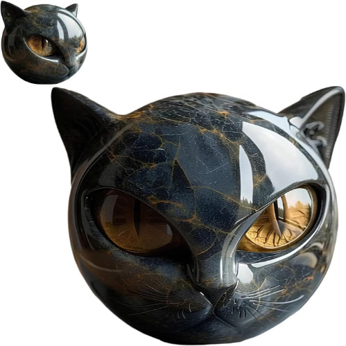 Black Cat Sculpture with Amber Eyes