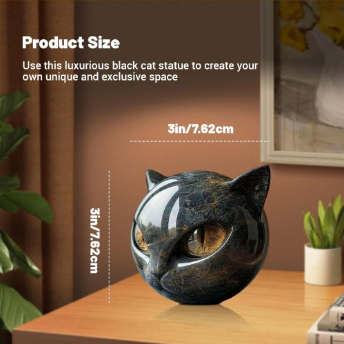 Black Cat Sculpture with Amber Eyes
