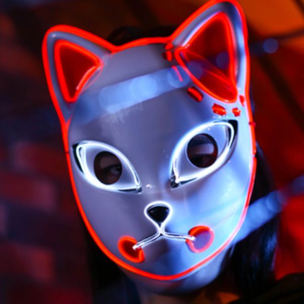 Halloween Demon Slayer Cat Face LED Mask