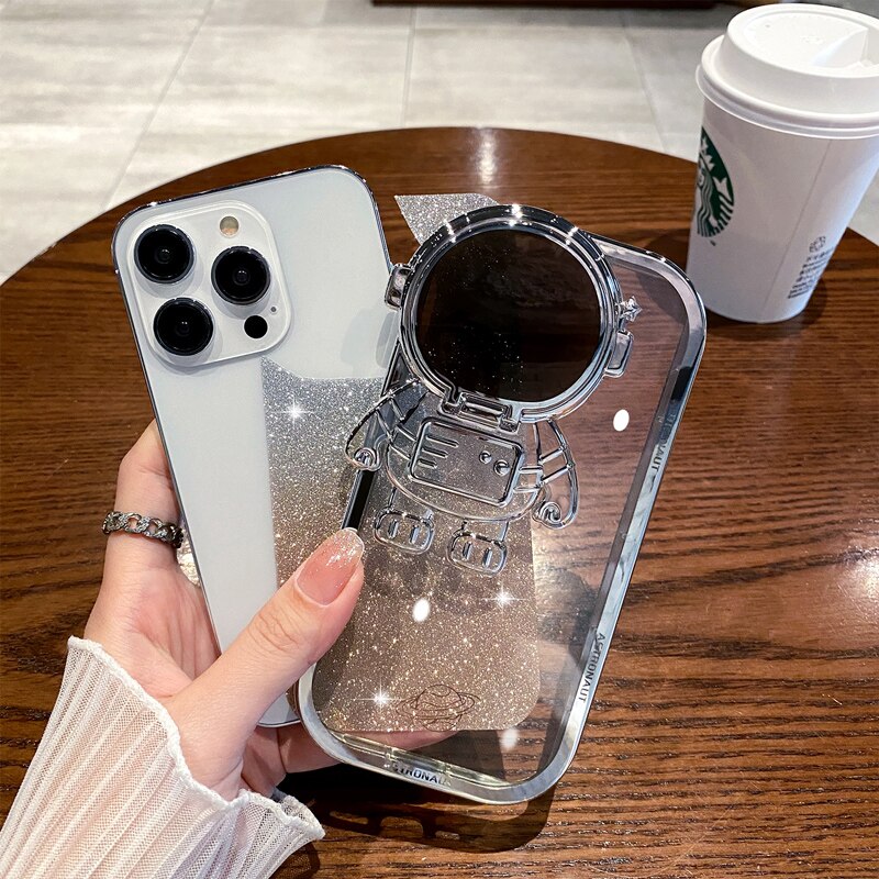 iPhone用グリッター宇宙飛行士電話ケース(完全保護)