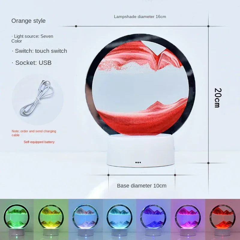 3D Moving Sand Art Table Lamp With Remote Control