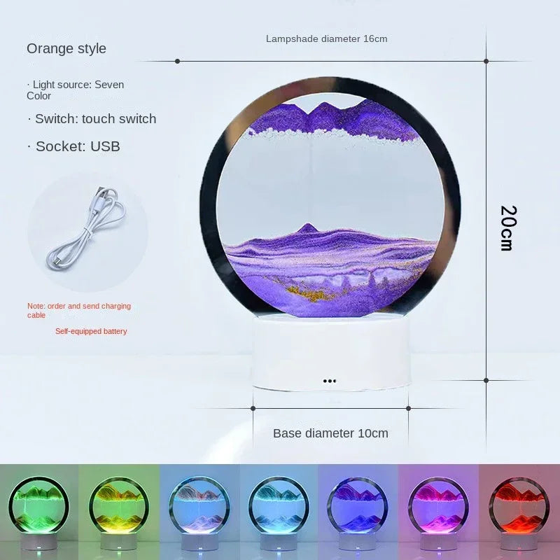 3D Moving Sand Art Table Lamp With Remote Control